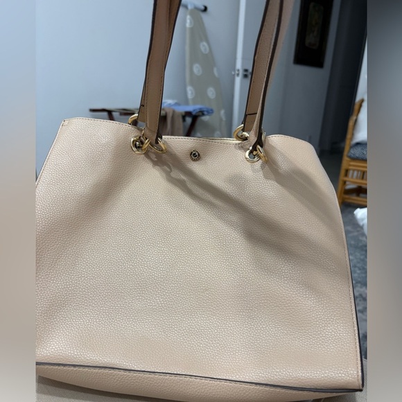 Kate Landry Handbags - Kate Landry Tan Faux Leather Purse Straps Gold Colored Accents Shoulder Bag